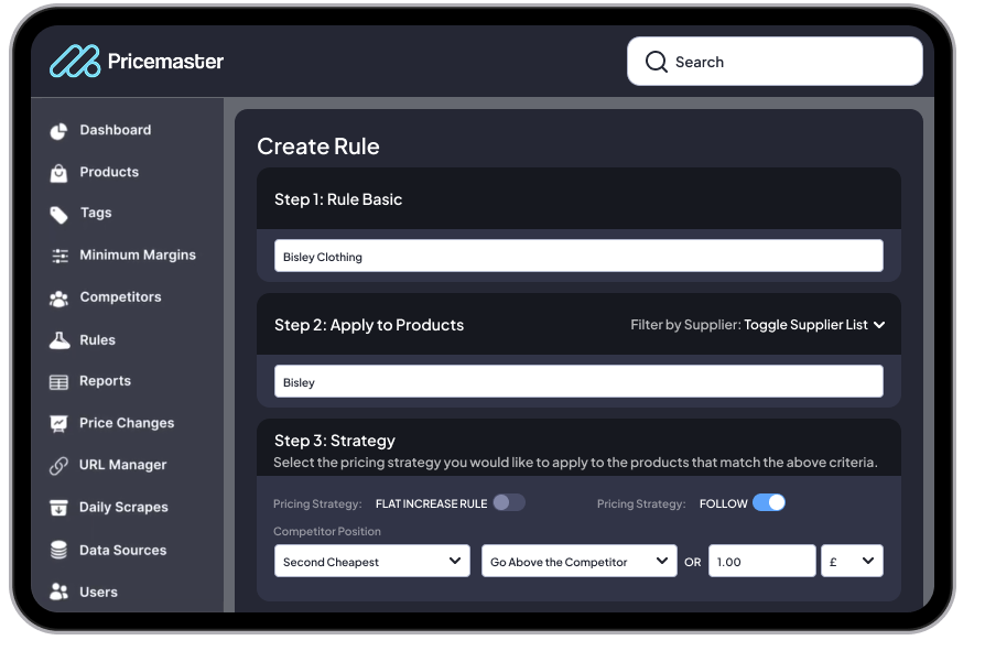 Pricemaster brand monitoring and competitive pricing view